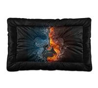 Oyihfvs Acoustic Guitar in Fire and Water Dog Cat Bed Mat Soft Crate Pad Mattress Cushion for Small Medium Pets, Anti Slip Sleeping Kennel Mat Washable & Dry 36x24 inch