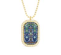 Oyihfvs Arabic Floral Border Traditional Islamic Mosque Decorative Elements Golden Diamond Pendant Jewelry, Keepsake Memorial Necklace for Men Women Gift, Alloy Dog Necklace Keychain Tag Jewelry