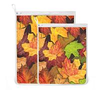 Oyihfvs Autumn Falling Leaves 2 Pack Mesh Laundry Bag for Bra, Socks, Shoes, Polyester Reusable Machine Washable Mesh Bags, Travel Dirty Bag for Home Camp Trip