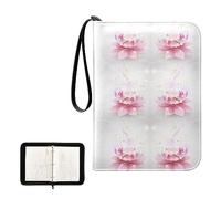 Oyihfvs Beautiful Pink Lotus Flower Shining Sparkle Stars on White PU Leather Card Storage Bag, With Zipper Waterproof 50 Pages 400 Slots Card Bag for Students Home School 15.74 x 9.64 inch