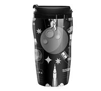 Oyihfvs Black White Cosmic Space Galaxy Planets Pluto Venus Mars Jupiter Plastic Water Bottle Tumblers, Leak-Proof Hot Cold Insulated Travel Mug, Double Walled Coffee Cup with Lid Funny Gifts 12.3oz