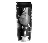 Oyihfvs Black White Cosmic Space Galaxy Planets Pluto Venus Mars Jupiter Plastic Water Bottle Tumblers, Leak-Proof Hot Cold Insulated Travel Mug, Double Walled Coffee Cup with Lid Funny Gifts 8.8oz