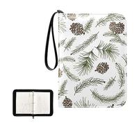 Oyihfvs Christmas Tree Green Branches, Pine Cone Fir, Spruce PU Leather Card Storage Bag, With Zipper Waterproof 50 Pages 400 Slots Card Bag for Students Home School 15.74 x 9.64 inch