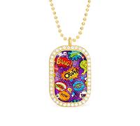 Oyihfvs Colorful Comic Speech Bubbles Seamless Purple Golden Diamond Pendant Jewelry, Keepsake Memorial Necklace for Men Women Gift, Alloy Dog Necklace Keychain Tag Jewelry