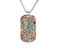 Oyihfvs Colorful Letters Digital Collage Made from Newspaper Clippings Pendant Jewelry, Lightweight Keepsake Memorial Necklace for Men Women Gift, Titanium Steel Dog Necklace Keychain Tag Jewelry