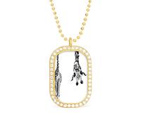 Oyihfvs Cute Giraffe Looking for Its Head Black White Golden Diamond Pendant Jewelry, Keepsake Memorial Necklace for Men Women Gift, Alloy Dog Necklace Keychain Tag Jewelry