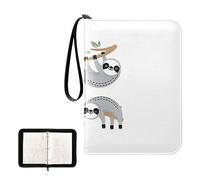 Oyihfvs Cute Grey Sloths on Tree Branches with Green Leaves on White PU Leather Card Storage Bag, With Zipper Waterproof 50 Pages 400 Slots Card Bag for Students Home School 15.74 x 9.64 inch
