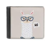 Oyihfvs Cute Lama Face with Hi Alpaca Face with Glasses PU Leather Bifold Wallet Coin Purse Soft Stylish Credit Pass Case Card-Holder for Boy Girl Men Woman Money Storage