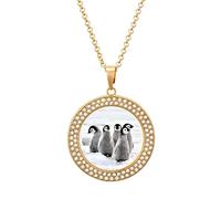 Oyihfvs Emperor Penguin Chicks on The Snow in Antarctica Round Diamond Pendant, Golden Keepsake Memorial Necklace for Men Women Gift, Alloy Dog Necklace Keychain Tag Jewelry
