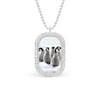 Oyihfvs Emperor Penguin Chicks on The Snow in Antarctica Silver Diamond Pendant Jewelry, Keepsake Memorial Necklace for Men Women Gift, Alloy Dog Necklace Keychain Tag Jewelry