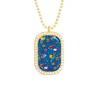 Oyihfvs Flying Superheroes Speech Bubbles in Pop Art Comic Style on Blue Golden Diamond Pendant Jewelry, Keepsake Memorial Necklace for Men Women Gift, Alloy Dog Necklace Keychain Tag Jewelry