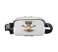 Oyihfvs Funny Cute Green Frog Sitting Wearing a White T-Shirt Sunglasses Adjustable Fanny Waist Pack Pouch, Waterproof Runners Sports Waist Pack Wallet for Sports Hiking Fitness Cycling Gym Women Men