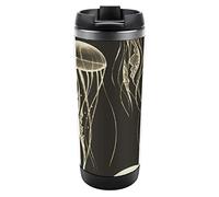 Oyihfvs Glowing Gold Golden Jellyfish Seamless Stainless Steel Water Bottle, Leak-Proof Hot Cold Insulated Travel Mug, Double Walled with Handle Thermo Cup Bottle 13 Oz