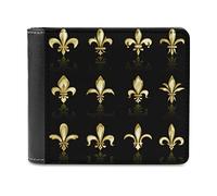 Oyihfvs Gold Golden Fleur De Lis Design Collection Sets Seamless on Black PU Leather Bifold Wallet Coin Purse Soft Stylish Credit Pass Case Card-Holder for Boy Girl Men Woman Money Storage