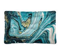 Oyihfvs Gold Turquoise Blue Marble Texture Luxury Ink Paint Dog Cat Bed Mat Soft Crate Pad Mattress Cushion for Small Medium Pets, Anti Slip Sleeping Kennel Mat Washable & Dry 24x18 inch