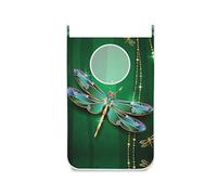 Oyihfvs Green Dragonfly Glitters 1PC Hanging Laundry Hamper Bag Dirty Clothes Bag Over The Door Cloth Basket with Hooks Storage Space Saving Wall College Closet for Bathroom Bedroom