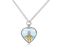 Oyihfvs Happy Cute Sloth on Ocean Beach with Yellow Duck Inflatable Circle Pet Urn Necklace Pendant Jewelry, Keepsake Memorial Necklace for Men Women Gift, Alloy Dog Necklace Keychain Tag Jewelry
