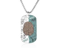 Oyihfvs Human Brain Concepts Seamless Pattern on Black Green Background Pendant Jewelry, Lightweight Keepsake Memorial Necklace for Men Women Gift, Titanium Steel Dog Necklace Keychain Tag Jewelry