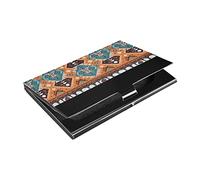 Oyihfvs Indian Tribal Ornament with Bull Skulls Aztec Lace Henna Tattoo Style Business Card Holder Leather, Slim Credit Card Case Stainless Steel Wallet for Women and Men Unisex Business Card Holder