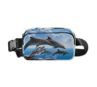 Oyihfvs Jumping Dolphins Blue Sea Sky White Clouds Sun Adjustable Fanny Waist Pack Pouch, Waterproof Runners Sports Waist Pack Wallet for Sports Hiking Fitness Cycling Gym Women Men