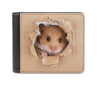 Oyihfvs Little Hamster Looking Through a Cardboard Torn Hole PU Leather Bifold Wallet Coin Purse Soft Stylish Credit Pass Case Card-Holder for Boy Girl Men Woman Money Storage