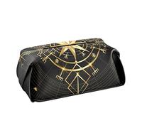 Oyihfvs Magic Ancient Wind Rose Magic Navigation Gold Compass Rectangle Leather Tissue Box Cover with Handle for Bathroom Home Night Stands Vanity Countertop Office Desk Car 9.4x5.1x3.6 in