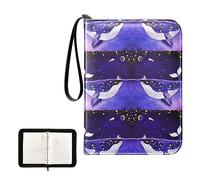 Oyihfvs Magic Whale in the Dark Ocean Night Starry Sky Moon Purple Style PU Leather Card Storage Bag, With Zipper Waterproof 50 Pages 400 Slots Card Bag for Students Home School 15.74 x 9.64 inch