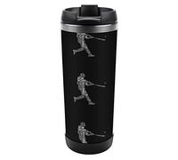 Oyihfvs Man Baseball Batter Hits The Ball on Dark Stainless Steel Water Bottle, Leak-Proof Hot Cold Insulated Travel Mug, Double Walled with Handle Thermo Cup Bottle 13 Oz