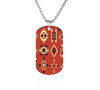 Oyihfvs Native American Tribal Ethnic Elements Vector Pattern on Red Board Pendant Jewelry, Lightweight Keepsake Memorial Necklace for Men Women Gift, Titanium Steel Dog Necklace Keychain Tag Jewelry