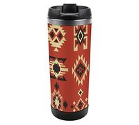 Oyihfvs Native American Tribal Ethnic Elements Vector Pattern on Red Board Stainless Steel Water Bottle, Leak-Proof Hot Cold Insulated Travel Mug, Double Walled with Handle Thermo Cup Bottle 13 Oz