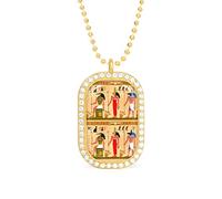 Oyihfvs Old Egyptian Papyrus and Hieroglyph Retro Vintage Style Golden Diamond Pendant Jewelry, Keepsake Memorial Necklace for Men Women Gift, Alloy Dog Necklace Keychain Tag Jewelry