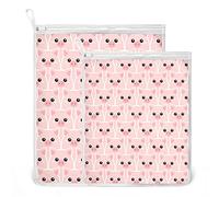 Oyihfvs Pink Pig Piglet Piggy Face 2 Pack Mesh Laundry Bag for Bra, Socks, Shoes, Polyester Reusable Machine Washable Mesh Bags, Travel Dirty Bag for Home Camp Trip