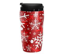 Oyihfvs Red Background with Seamless White Snowflake Pattern Plastic Water Bottle Tumblers, Leak-Proof Hot Cold Insulated Travel Mug, Double Walled Coffee Cup with Lid Funny Gifts 12.3oz