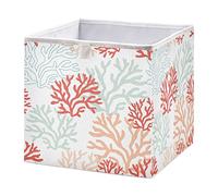 Oyihfvs Red Pink Mint Corals Reef on The White Rectangular Collapsible Open Storage Bins, Foldable Toy Nursery Basket Bin Cloth Cube Organizer with Handles for Shelves Closet