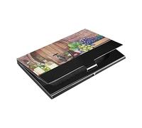 Oyihfvs Red Wine Bottles Glasses, Cheese Grapes Cork on Wood with Bricks Business Card Holder Leather, Slim Credit Card Case Stainless Steel Wallet for Women and Men Unisex Business Card Holder