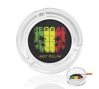 Oyihfvs Relax Reggae Music Palm Trees On Black Cigarettes Smokers Glass Ashtray, Portable Cigar Ash Tray Holder Round Case for Home Bedroom Office Tabletop Desk Decoration