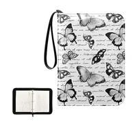 Oyihfvs Seamless Blue Butterflies on Hand Written Text Note Old Newspaper PU Leather Card Storage Bag, With Zipper Waterproof 50 Pages 400 Slots Card Bag for Students Home School 15.74 x 9.64 inch