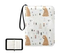 Oyihfvs Seamless Childish Cute Brown and White Bears Trees PU Leather Card Storage Bag, With Zipper Waterproof 50 Pages 400 Slots Card Bag for Students Home School 15.74 x 9.64 inch