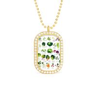 Oyihfvs Seamless Collection of Various Vegetables and Common Herbs on White Golden Diamond Pendant Jewelry, Keepsake Memorial Necklace for Men Women Gift, Alloy Dog Necklace Keychain Tag Jewelry