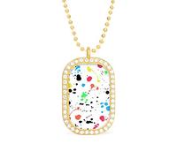 Oyihfvs Seamless Colorful Ink Spray Brushes Dots Spots Stains on White Golden Diamond Pendant Jewelry, Keepsake Memorial Necklace for Men Women Gift, Alloy Dog Necklace Keychain Tag Jewelry