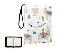 Oyihfvs Seamless Cute Beige Tribal Ethnic llamas on White PU Leather Card Storage Bag, With Zipper Waterproof 50 Pages 400 Slots Card Bag for Students Home School 15.74 x 9.64 inch