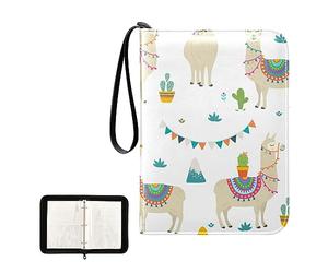 Oyihfvs Seamless Cute Beige Tribal Ethnic llamas on White PU Leather Card Storage Bag, With Zipper Waterproof 50 Pages 400 Slots Card Bag for Students Home School 15.74 x 9.64 inch