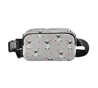 Oyihfvs Seamless Cute Black White Sheep with Pink Hearts on Grey Adjustable Fanny Waist Pack Pouch, Waterproof Runners Sports Waist Pack Wallet for Sports Hiking Fitness Cycling Gym Women Men