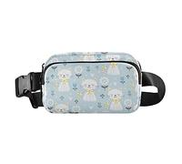 Oyihfvs Seamless Cute White Kittens Cats with Flowers on Light Blue Adjustable Fanny Waist Pack Pouch, Waterproof Runners Sports Waist Pack Wallet for Sports Hiking Fitness Cycling Gym Women Men