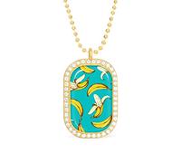 Oyihfvs Seamless Fruit Pattern with Yellow Bananas on Turquoise Background Golden Diamond Pendant Jewelry, Keepsake Memorial Necklace for Men Women Gift, Alloy Dog Necklace Keychain Tag Jewelry