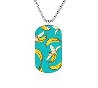 Oyihfvs Seamless Fruit Pattern with Yellow Bananas on Turquoise Background Pendant Jewelry, Lightweight Keepsake Memorial Necklace for Men Women Gift, Titanium Steel Dog Necklace Keychain Tag Jewelry