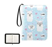 Oyihfvs Seamless White Lama Faces with Sunglasses, Pink Hearts, on Blue PU Leather Card Storage Bag, With Zipper Waterproof 50 Pages 400 Slots Card Bag for Students Home School 15.74 x 9.64 inch