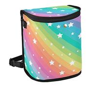 Oyihfvs Seamless White Stars On Rainbow Colorful Lines Stripes Spill-Proof Car Trash Can Organizer Hanging Large Auto Garbage Storage Bag Bin with Big Opening Lid Leakproof Waste Basket