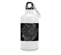 Oyihfvs Silver White Hand Drawn Sea Turtle Lotus Flowers on Black Aluminum & Plastic Water Sports Bottle, Leak-Proof PBA Free Hot Cold Kettle Mug, Reusable Cup with Lid Funny Gifts 600ml/21oz
