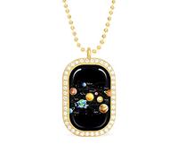 Oyihfvs Solar System Planets Universe Galaxy Space On Black Golden Diamond Pendant Jewelry, Keepsake Memorial Necklace for Men Women Gift, Alloy Dog Necklace Keychain Tag Jewelry